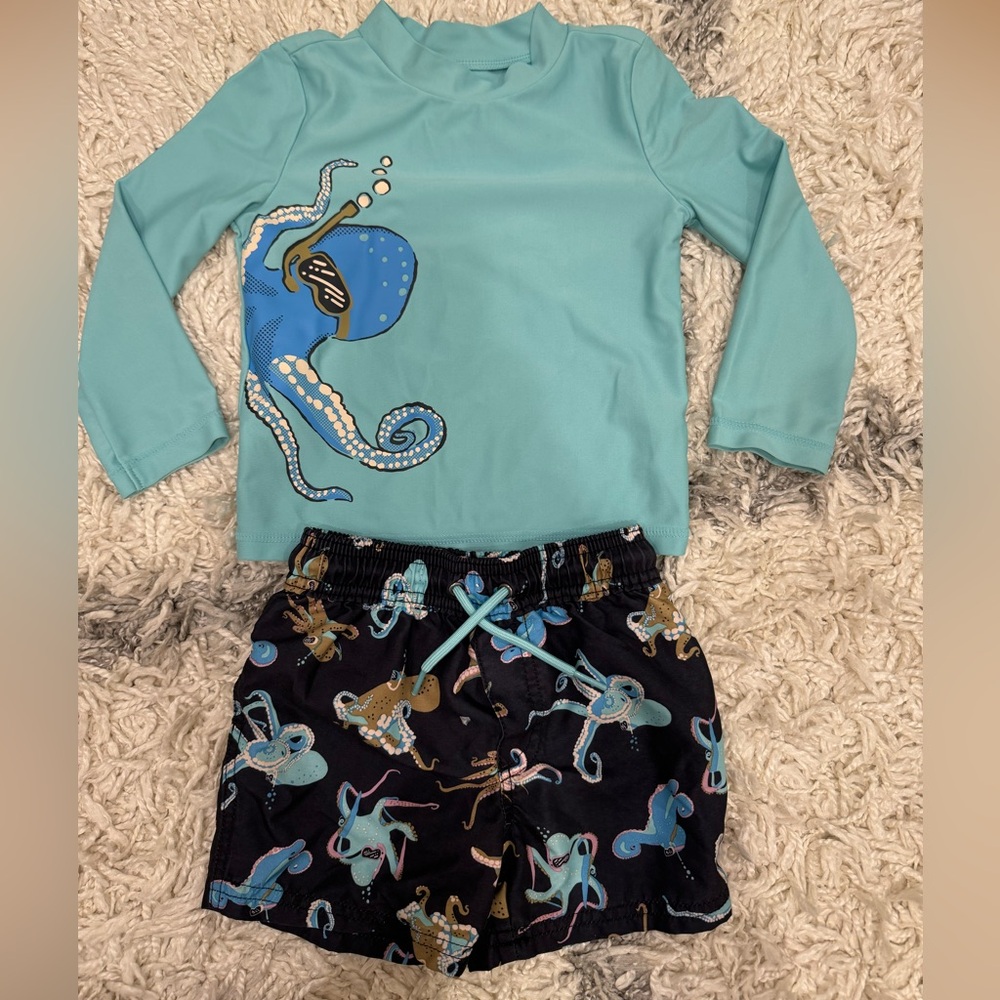 Carter’s rash guard & swim trunks set. 2T. Octopus design.